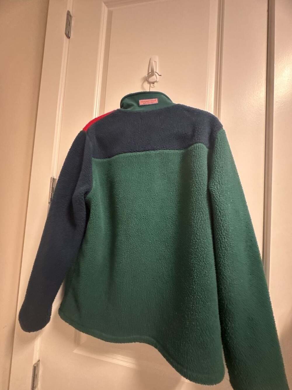 Vineyard Vines 1/4 Zip Fleece Pullover Jacket Men med Colorblock Green/Red - Picture 5 of 6